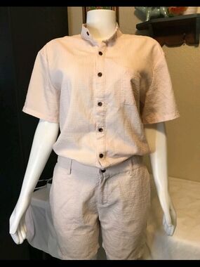 Women’s Short Sleeve Seersucker Set - Light Beige